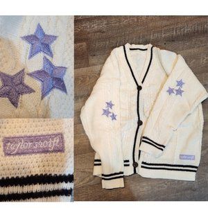 NEW! Large TAYLOR SWIFT CARDIGAN SWEATER Cream/White and Purple Stars Eras Tour